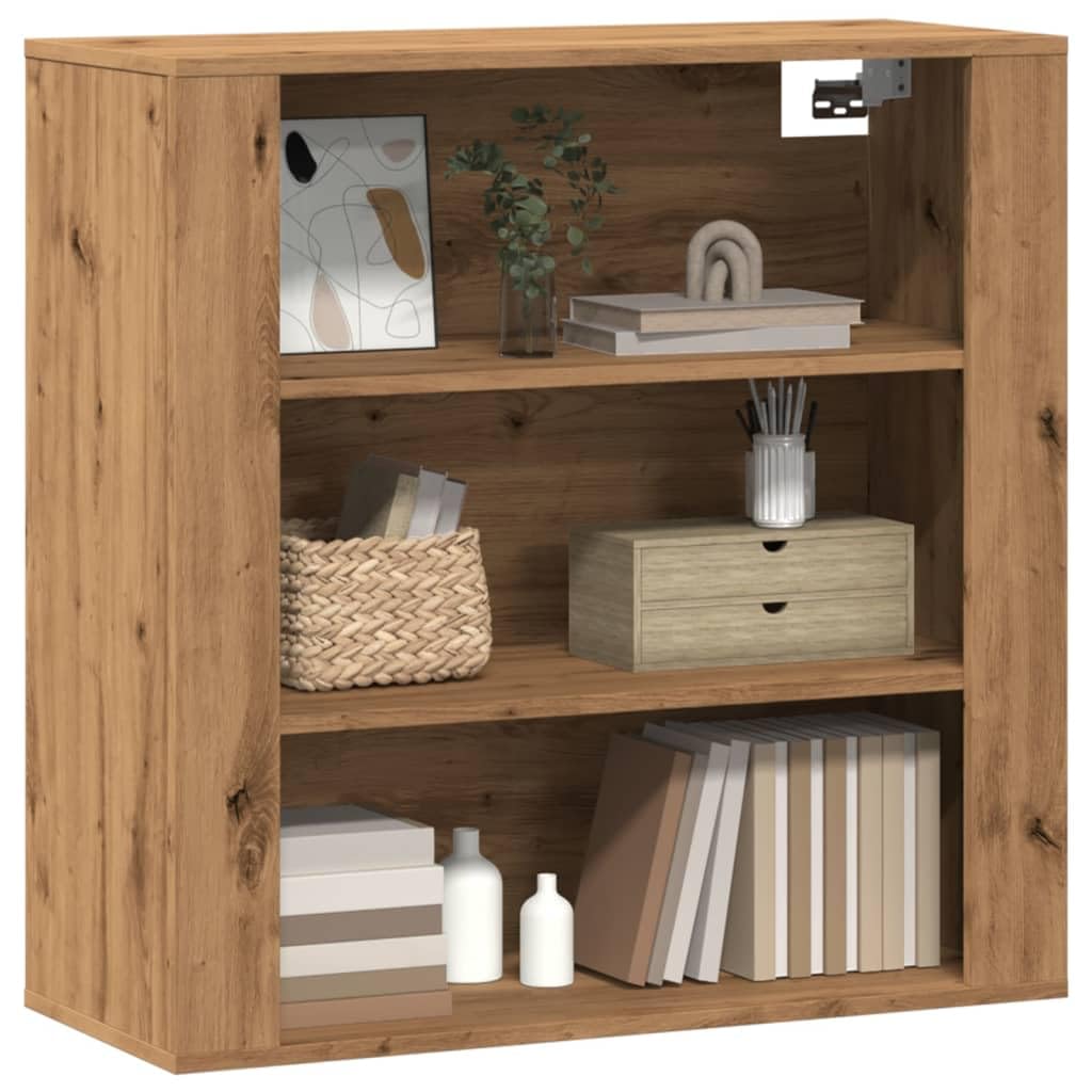 Gecheer Armoire Murale chêne Artisanal 80x33x80 cm Bois d'ingénierie, Meuble de Rangement Suspendu avec Compartiment, Armoire Flottante pour Cuisine, Salon, Salle de Bain, Entrée