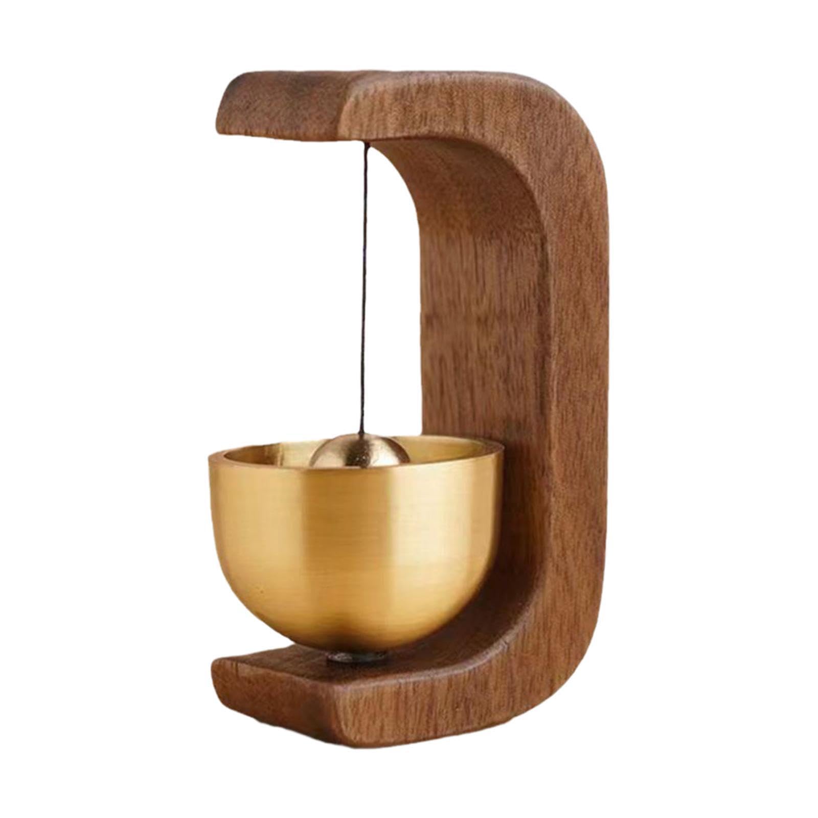 PUXZYAX Traditional Welcome Wind Chime Japanese Style Shopkeepers Bell For Office Welcome Wind Chime Barn Entrance Store Garden Brass Bell Wooden Door, Dark Brown, 3.5x2.5x7.5cm