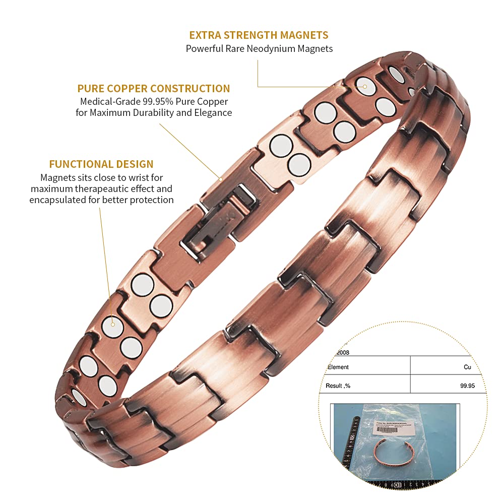 Armband aus reinem Kupfer für Frauen, mit doppelreihigen Magneten, magnetische Kupfer-Armbänder – Geschenk für Mutter, Tochter