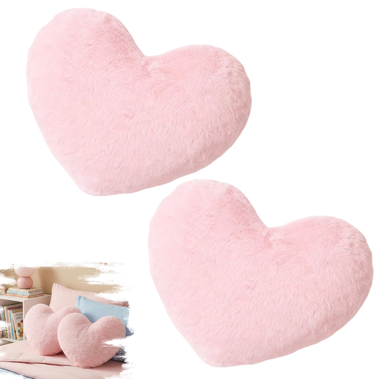 HXSYKJDM Heart Cushion 2 Pack – Pink Decorative Pillows, 46x36cm