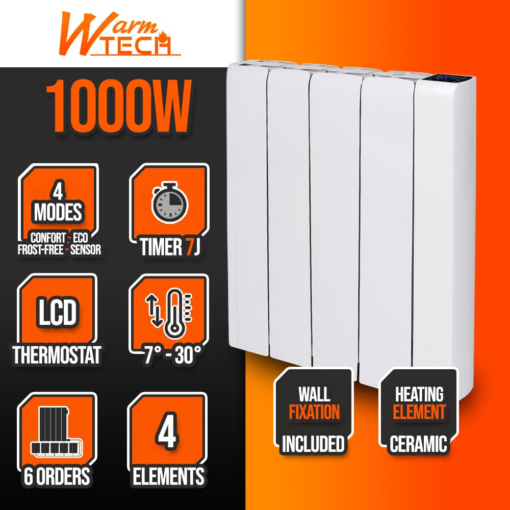 Keramikheizkörper 1000 W – Digitales Thermostat, Timer 7 Tage – Wandmontage Warm Tech