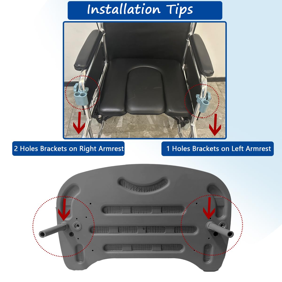 Mesa de bandeja para silla de ruedas con soporte para tazas, mesa extraíble para silla de ruedas, tabla de regazo para pacientes lactantes, ayuda a comer, se adapta a brazos de silla de ruedas de