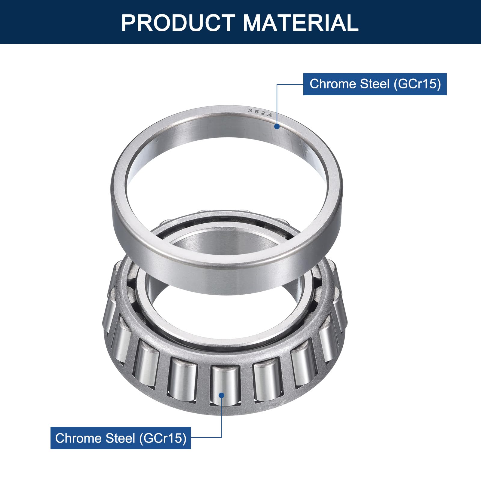 HIPicco Lot de 2 cônes de roulement à rouleaux coniques 368A/362A, alésage de 5,1 cm, diamètre extérieur de 8,9 cm, largeur de coupe de 2,1 cm, ensemble de roulements coniques en acier chromé, ABEC-3