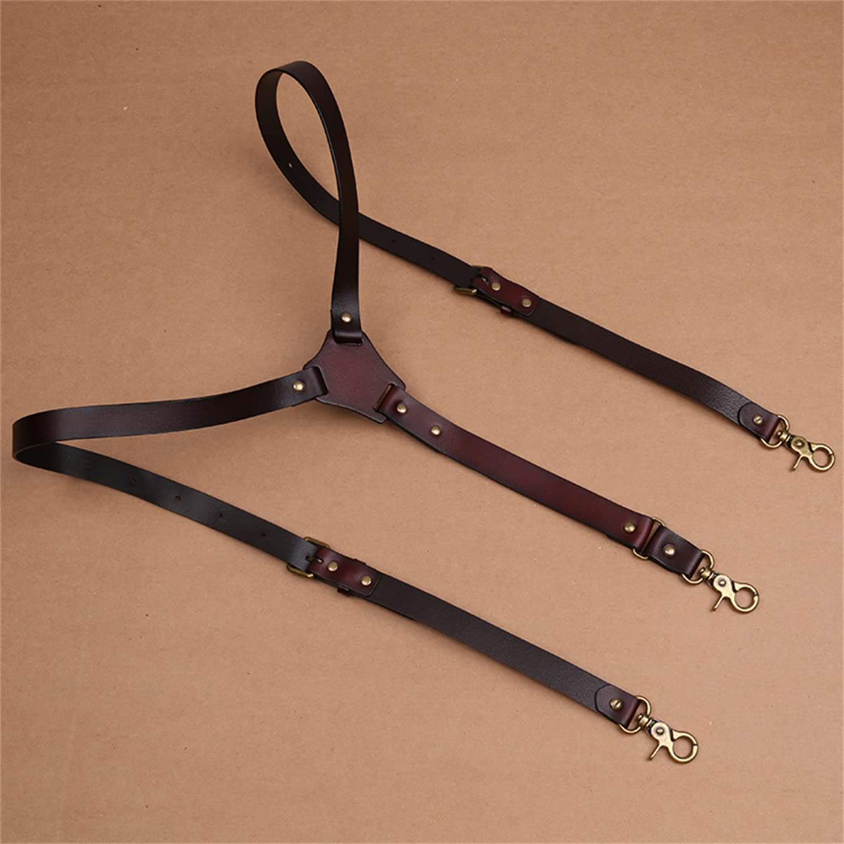 Tirantes para Hombre para Pantalones Tirantes de Cuero para Hombre de Alta Resistencia Y Espalda Ajustable con 3 Ganchos de presión de Metal Tirantes Vintage para Hombre Brace Heav