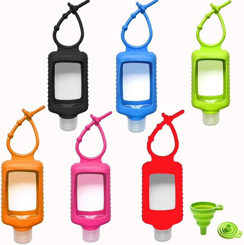 Frascos plásticos transparentes MEMOVAN com capa de silicone e suporte com chaveiro, 60 mL, Pacote com 6 e funil dobrável