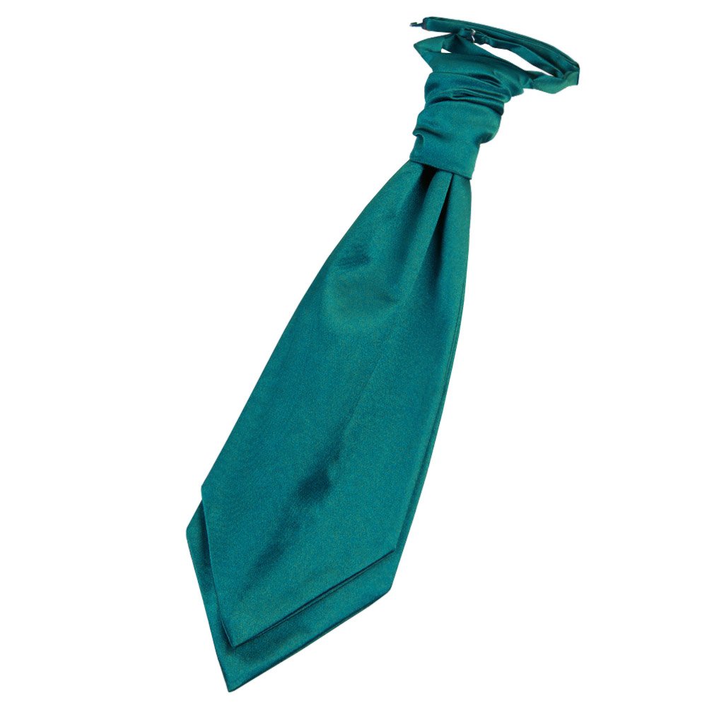DQT Mens Plain Satin Pre-Tied Scrunchie Cravat – Ruche Ascot Tie for Wedding Business & Formal Wear - Teal