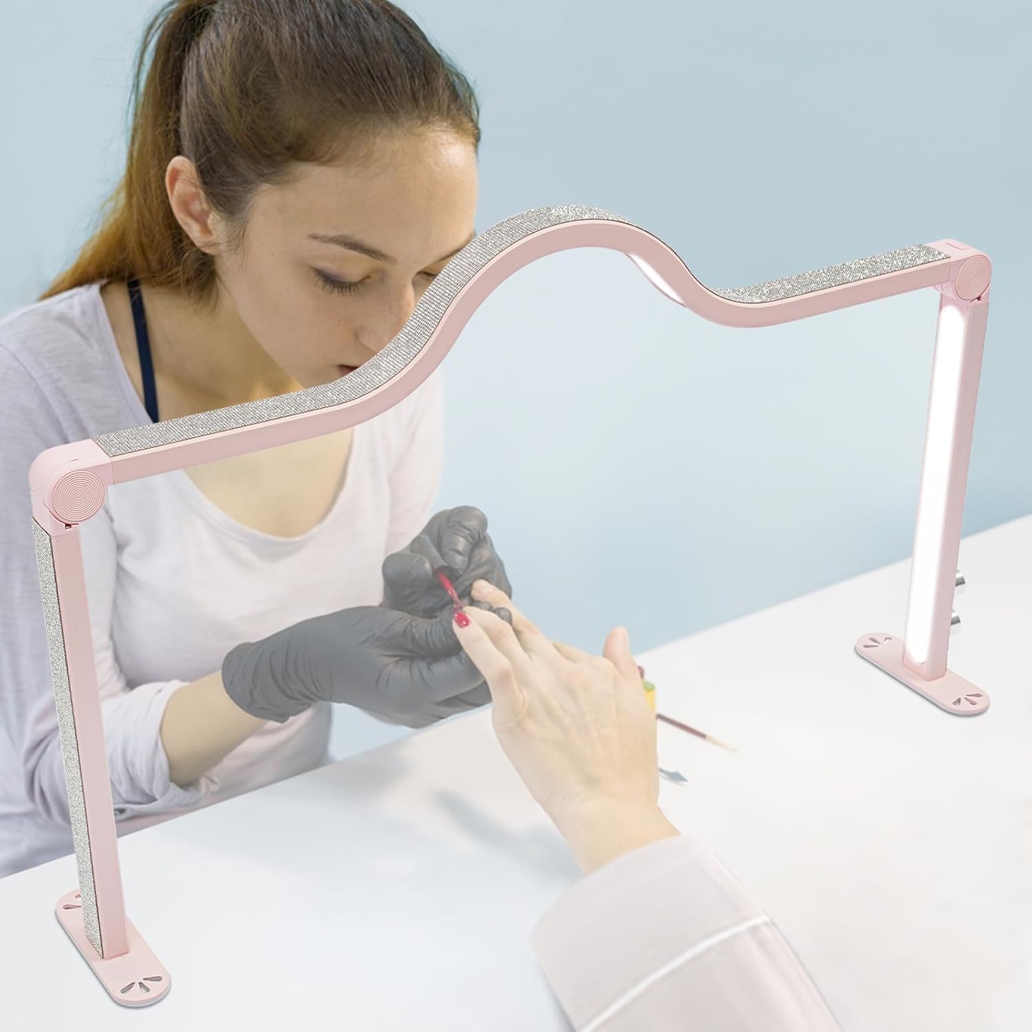 Upgraded Half Moon Light for Nail Desk,31In Foldable Nail Tech Lamp,3000-6000K Brightness Adjustable LED Nail Light for Desk,Lash Light Lamp for Beauty/Eyelashes/Tattoos/Crafts,Pink