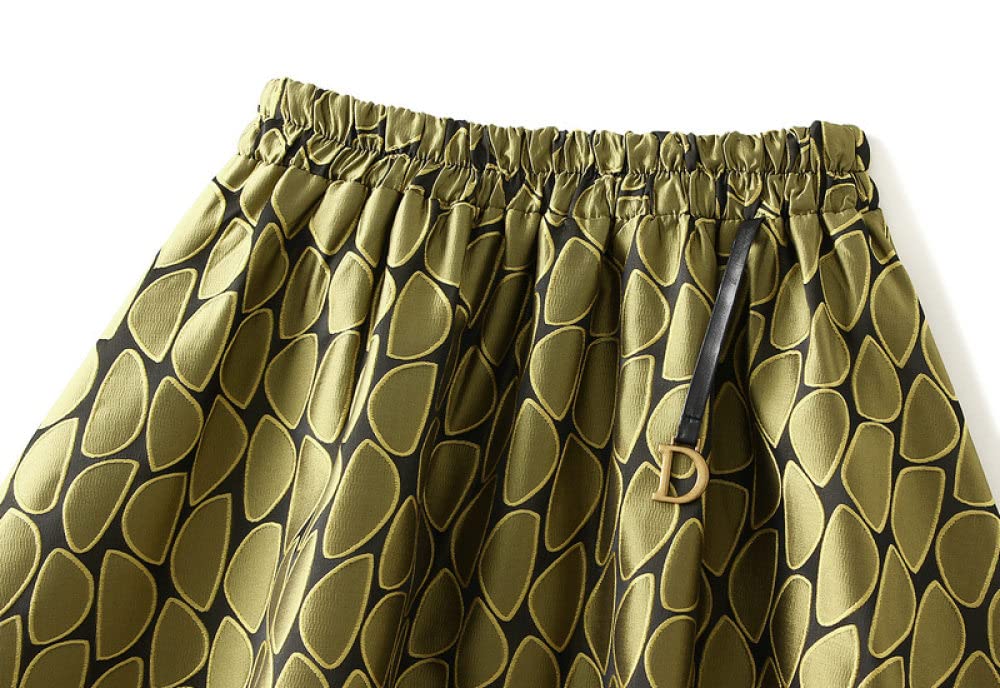 Gonne,Gonna Longuette da Donna Gonna A Ombrello A Pieghe in Jacquard A Vita Alta Gialla Elastica Boho A-Line Altalena Gonne Lunghe al Ginocchio Arricciate per Ragazze Signore,L
