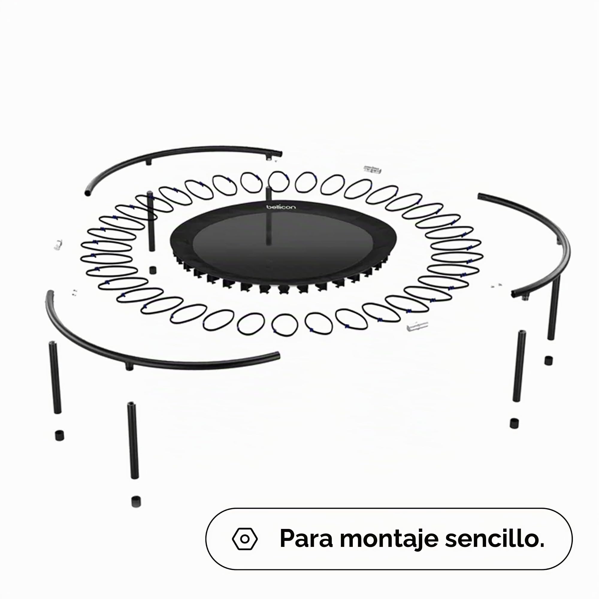 bellicon Trampolín Fitness 100-125 cm | Patas de Tornillo Resistentes y suspensión de Anillo de Cuerda de hasta 150 kg (Extra Fuerte) | Marco de 3 Piezas | Fabricado en Alemania