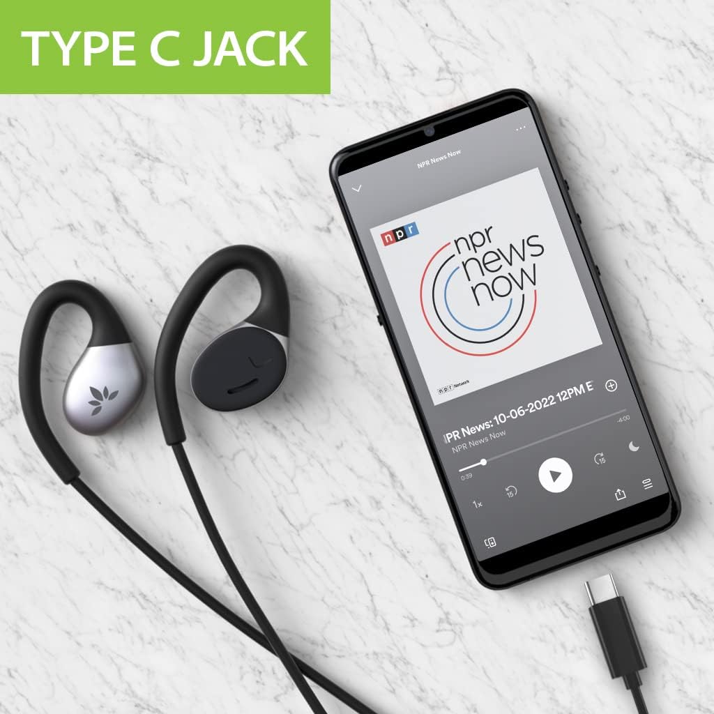 Avantree Resolve-C - USB C Wired Open-Ear Earbuds & Microphone with in-Line Controls & Over-Ear Hooks, Headphones Compatible with Samsung, LG, Google, OnePlus, and Other Type C Smartphones