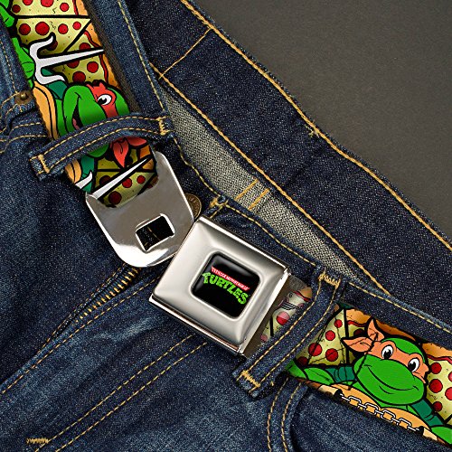 Buckle-Down Seatbelt Belt - Classic TMNT Turtle Poses/Pizza Slices - 1.0" Wide - 20-36 Inches in Length2