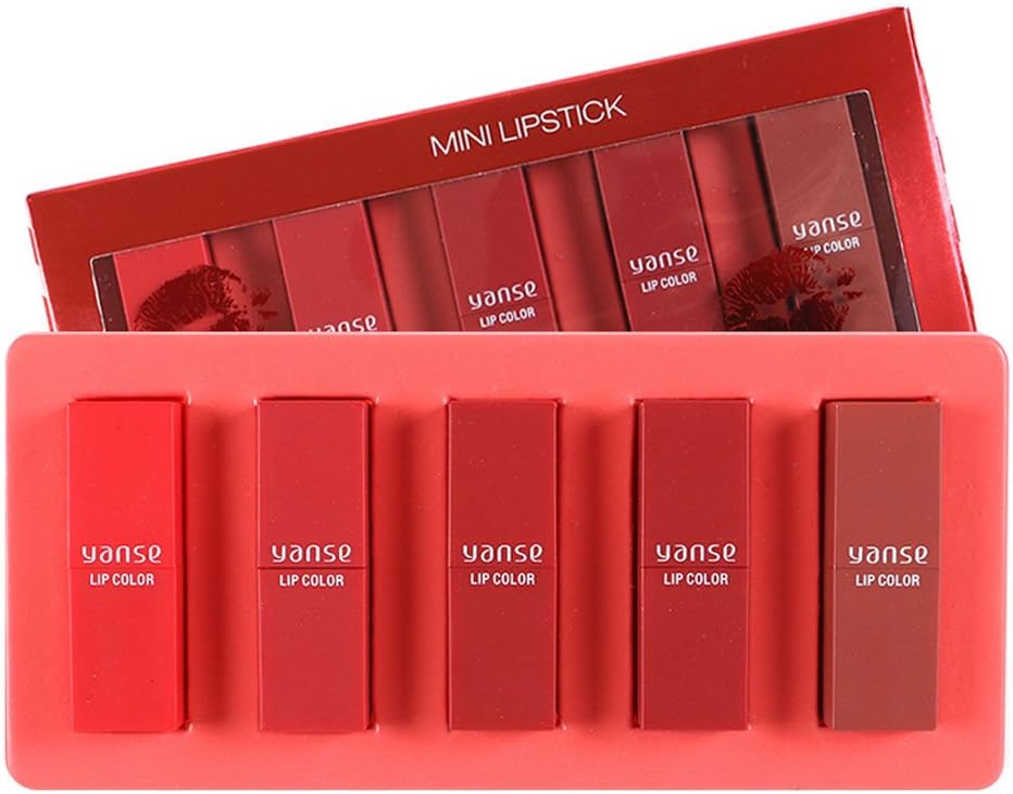 5Pcs/Set Makeup Mini Waterproof Matte Lipstick Long Lasting Lip Gloss (Red)
