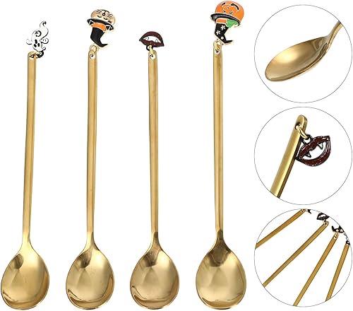 Miniatura 3 de Hemoton Cuchara de café de acero inoxidable con dije de Halloween, cuchara de té, vajilla de postre para mezclar azúcar, helado, comedor, sopa,