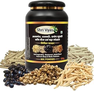 Shri Vyas Ayurvedic Herbal Mix Powder | Ashwagandha, Shatavari, Safed Musli, Kaunch Beej & Bada Gokhru | Energy, Strength, Stamina & Vitality Support | 100% Natural Herbal Supplement 500g (500g)