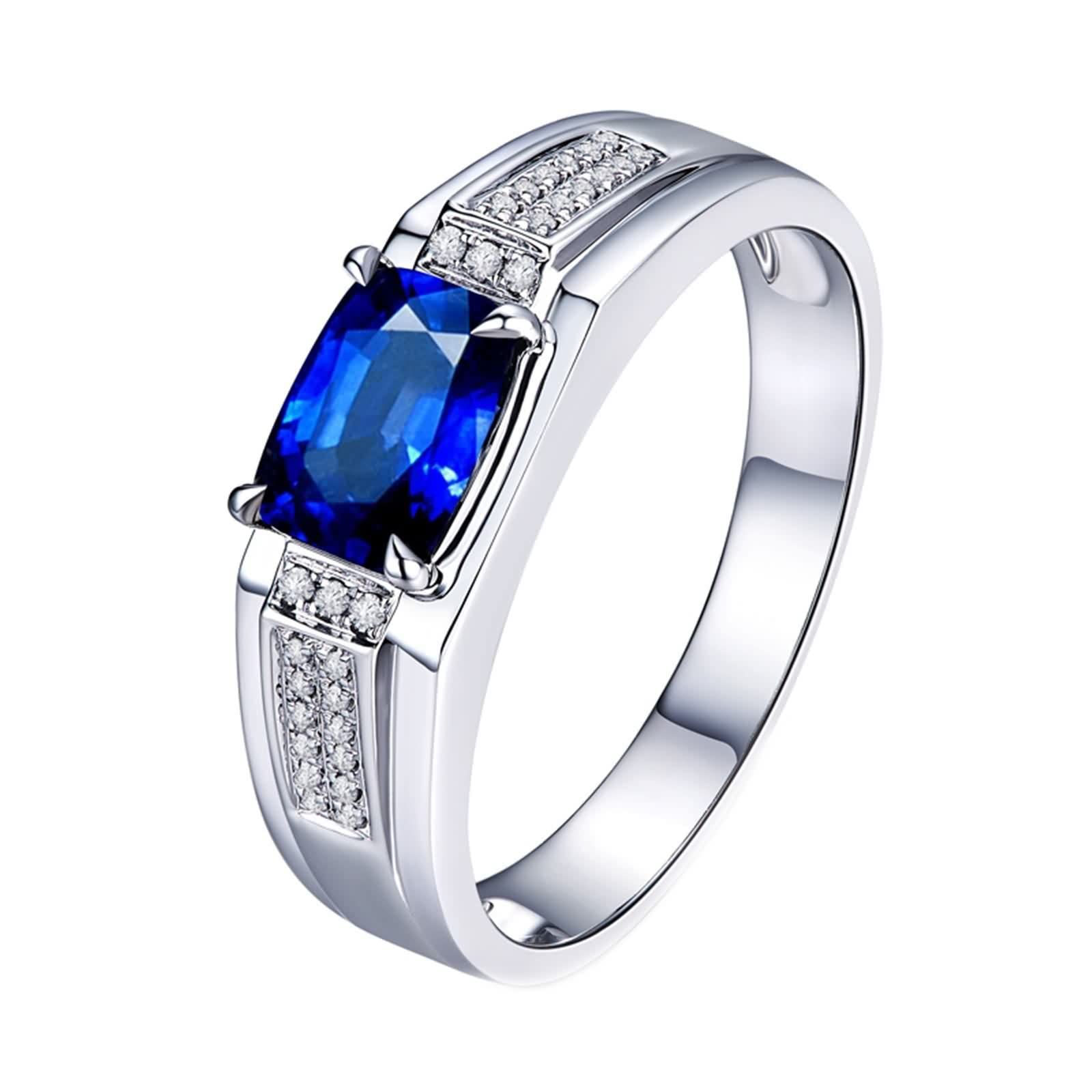 Anillos Mujer Plata Zafiro, Anillo Matrimonio Azul Oro Blanco 18K Azul Forma Rectangular Diamante Blanco para Esposo con Joyero