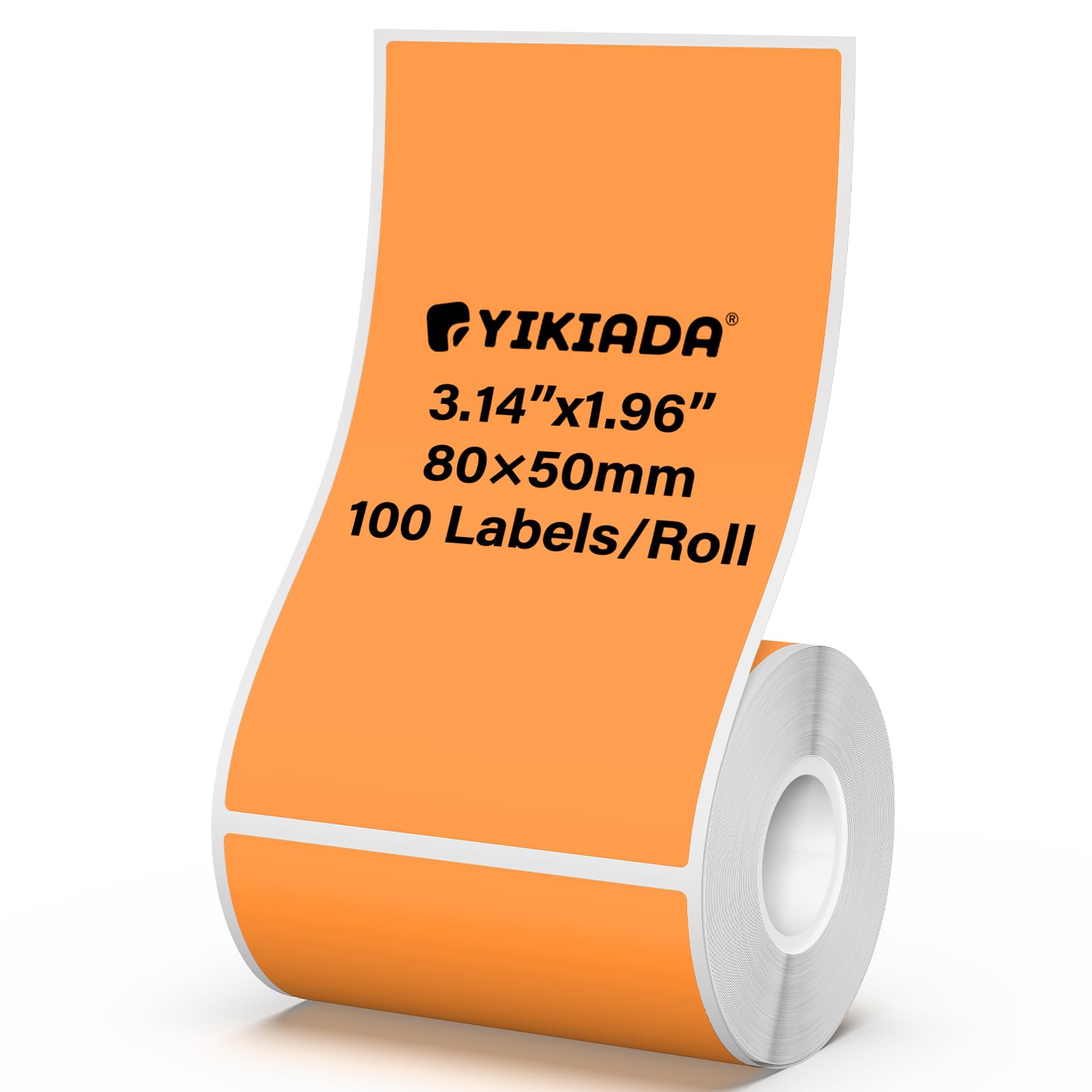 YIKIADA Orange Thermal Labels 50 × 80 MM Vinyl Waterproof Stickers Self-Adhesive Address Decals Compatible with M110/M220 Pack of 100