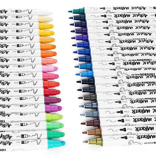 Image of TRANSON 36 Color Bold and Fine Dual-tip Acrylic Paint Pen Set for Canvas Rock Wood Leather Ceramic DIY Painting