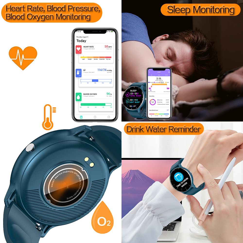 0,8 cm Ultra Delgado Reloj Inteligente Rastreador Fitness Podómetro con Funciones Monitoreo Frecuencia Cardíaca, Presión Arterial, Oxígeno Sangre y Sueño, Notificación Push Mensajes