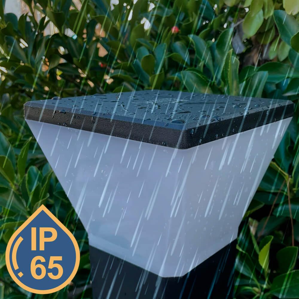 FactorLED 3PCs Balizas de Jardín Exterior LED 57cm Cuadradas, 9W, 900Lm, Bolardo para Caminos, Inoxidable, IP65 Impermeable, Negro, 5CCT Luz Seleccionable, Casquillo E27