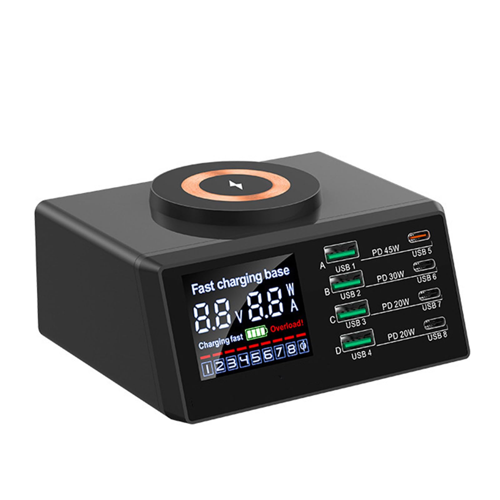 Cargador 15W Carga inalámbrica magnética 110W Portátil de alta potencia PD Cargador USB multipuerto de carga rápida,Black