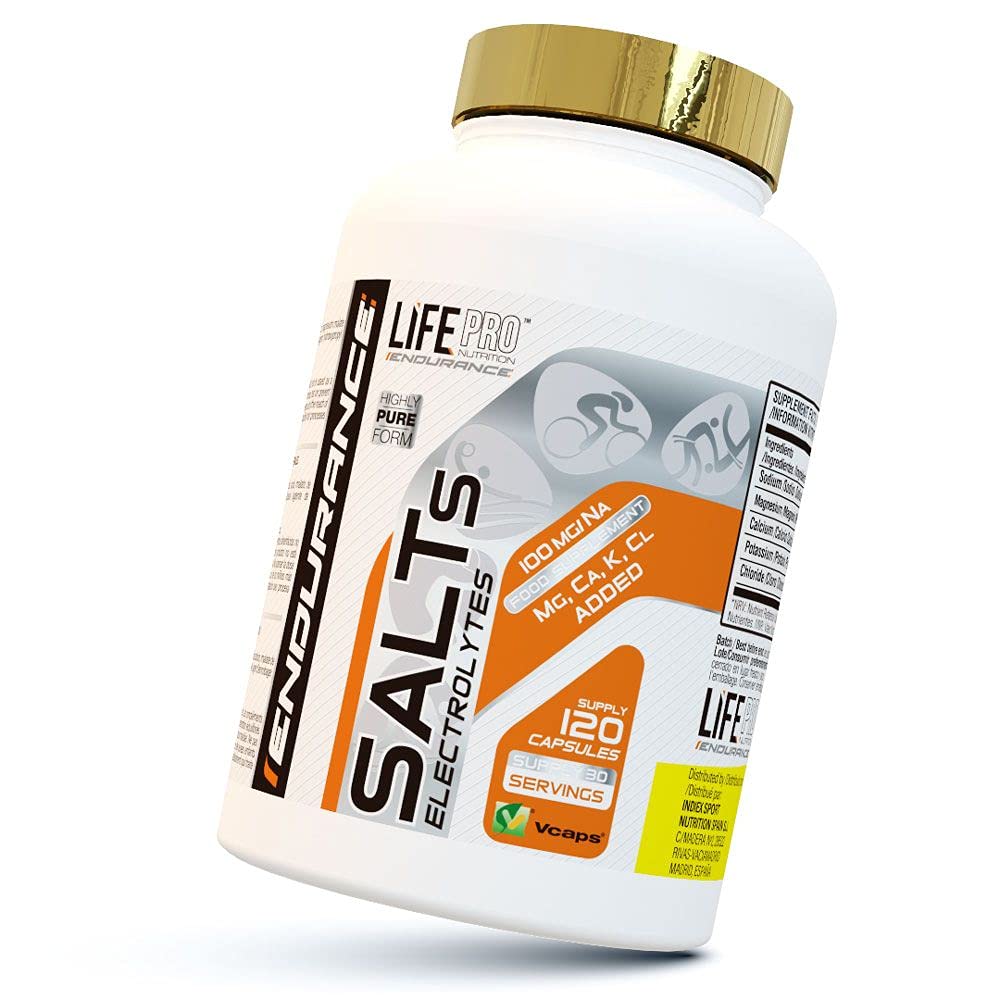 Life Pro Endurance Salts - Suplemento deportivo para la recuperación de electrolitos en el entrenamiento - Cloro, sodio, calcio, magnesio y potasio para ayudar al metabolismo - 120 cápsulas veganas