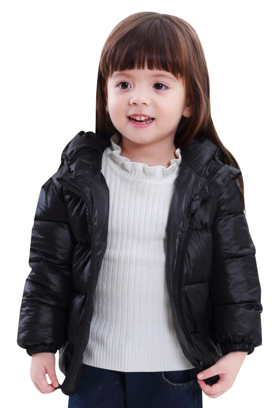 Boys Girls Winter Down Jacket Slim Fit Puffer Winter Coat for Kids Hoodie Puff Jacket 100CM Black
