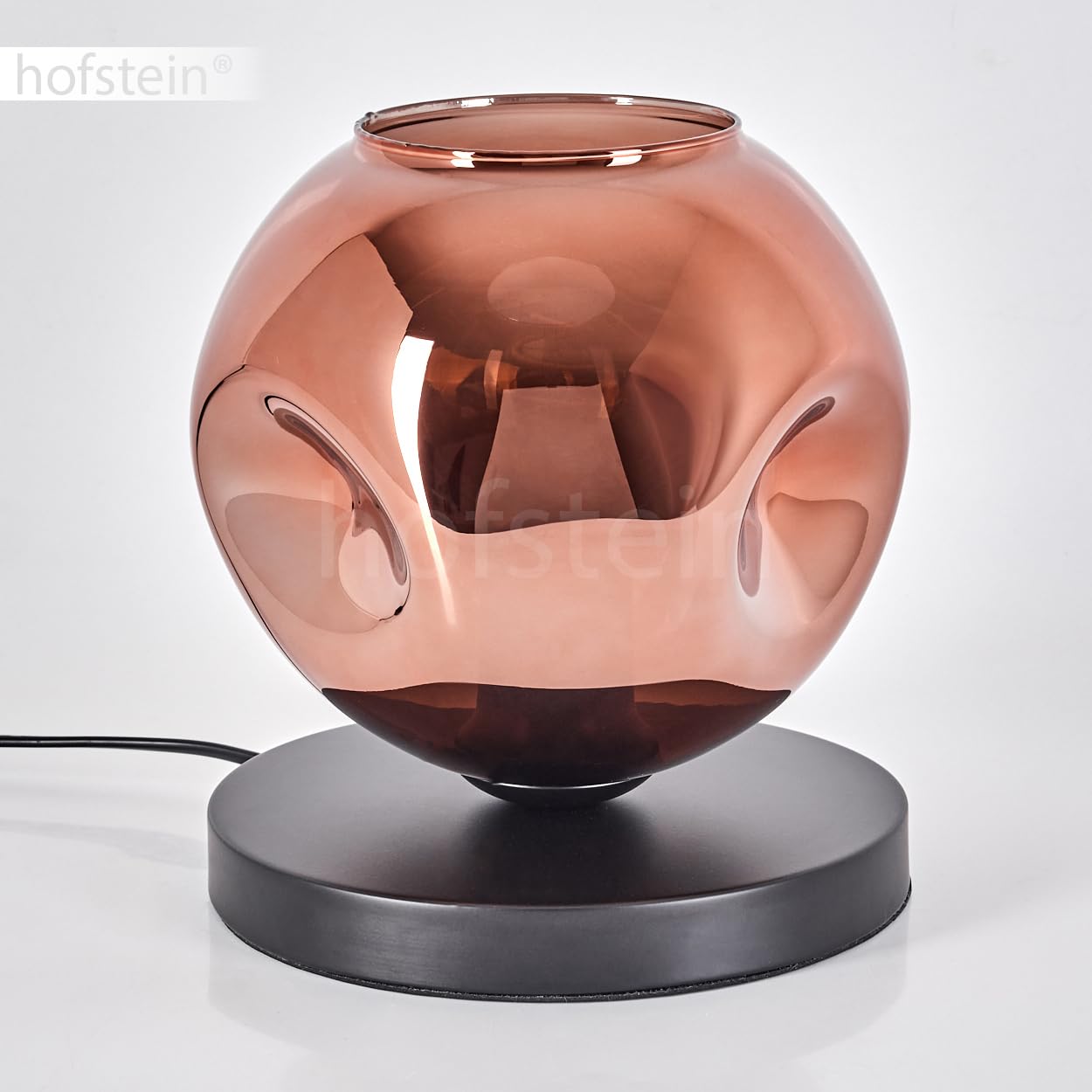 Tischleuchte Apedo, Tischlampe aus Metall/Glas in Schwarz/Kupferfarben, Leuchte im modernen Retro/Vintage-Design mit Schirm aus Glas (Ø 20 cm) u. An/-Auschalter am Kabel, 1 x E27, ohne Leuchtmittel