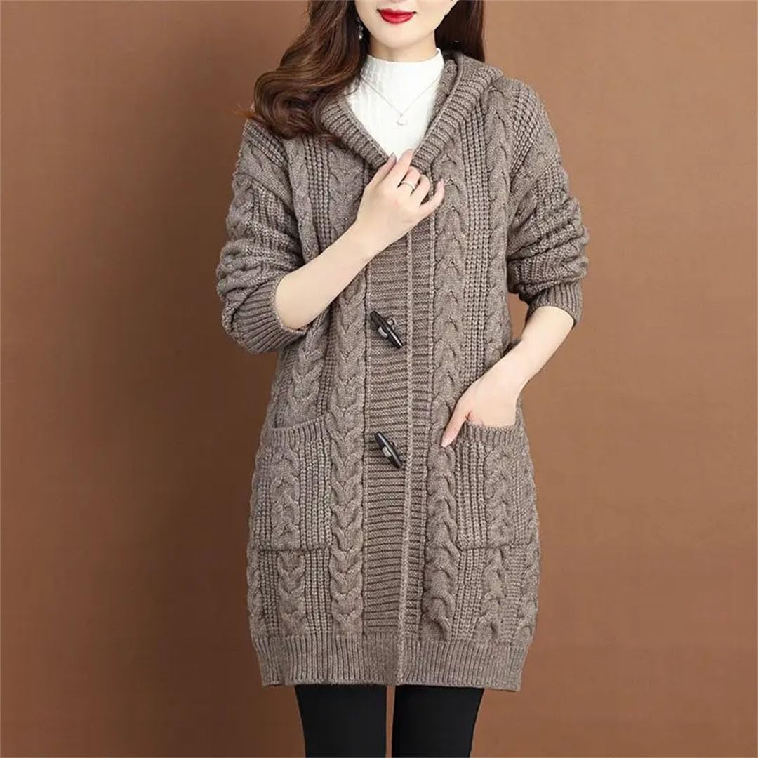 Cárdigan de otoño e invierno para mujer, suéter grueso, chaqueta de punto con capucha de tamaño grande