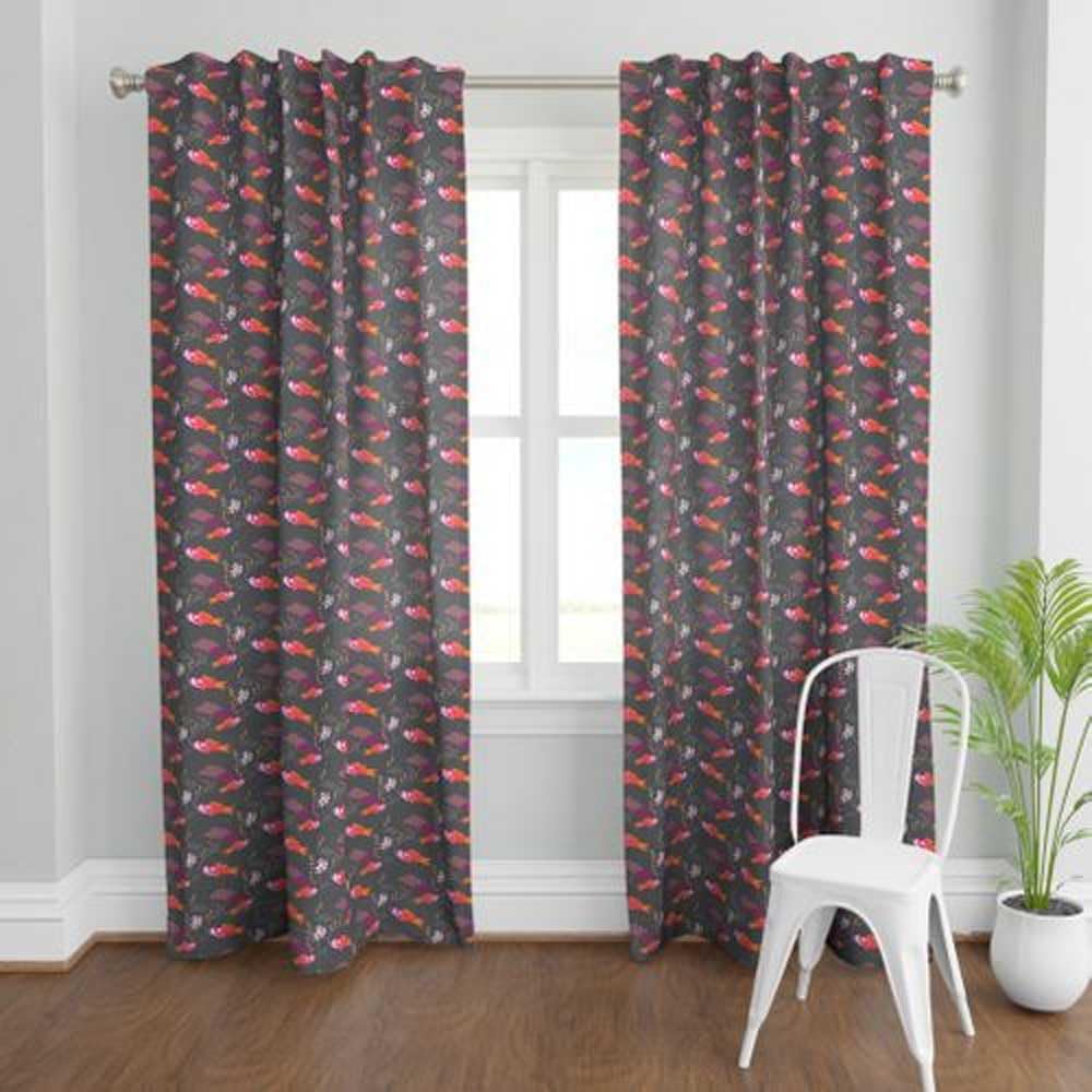 TailoringIndia Digital Fishes Design Printed lite Black Curtains for Windows, Doors, and Extra-Long Doorways - Elegance Redefined, Set of 1,pcs (Door - 7ft)
