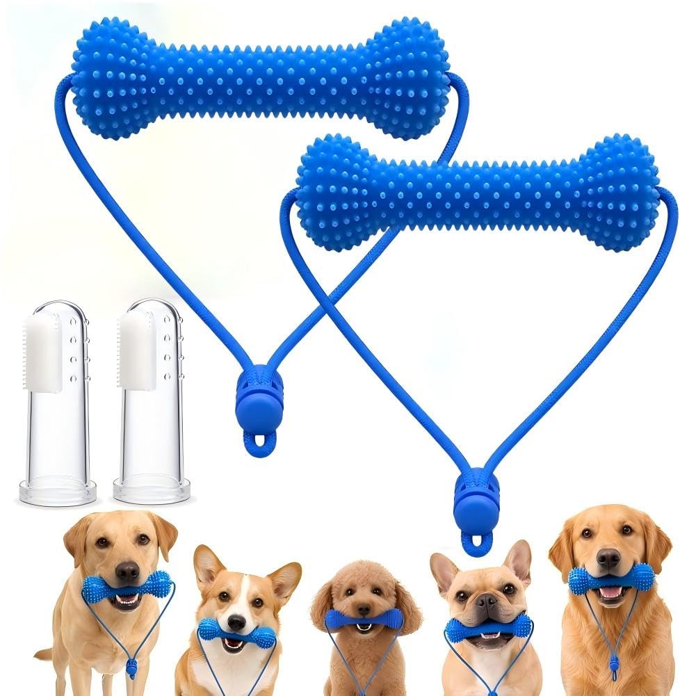 Dog Toothbrush Helper,Dual Action Canine Dental Prop, Dog Dental Chew Toy and Teeth Brushing Aid Dogs Toothbrush Toys Reusable Dog Teeth Cleaning Tool for Easier Pet Oral Care，A-2PCS：M
