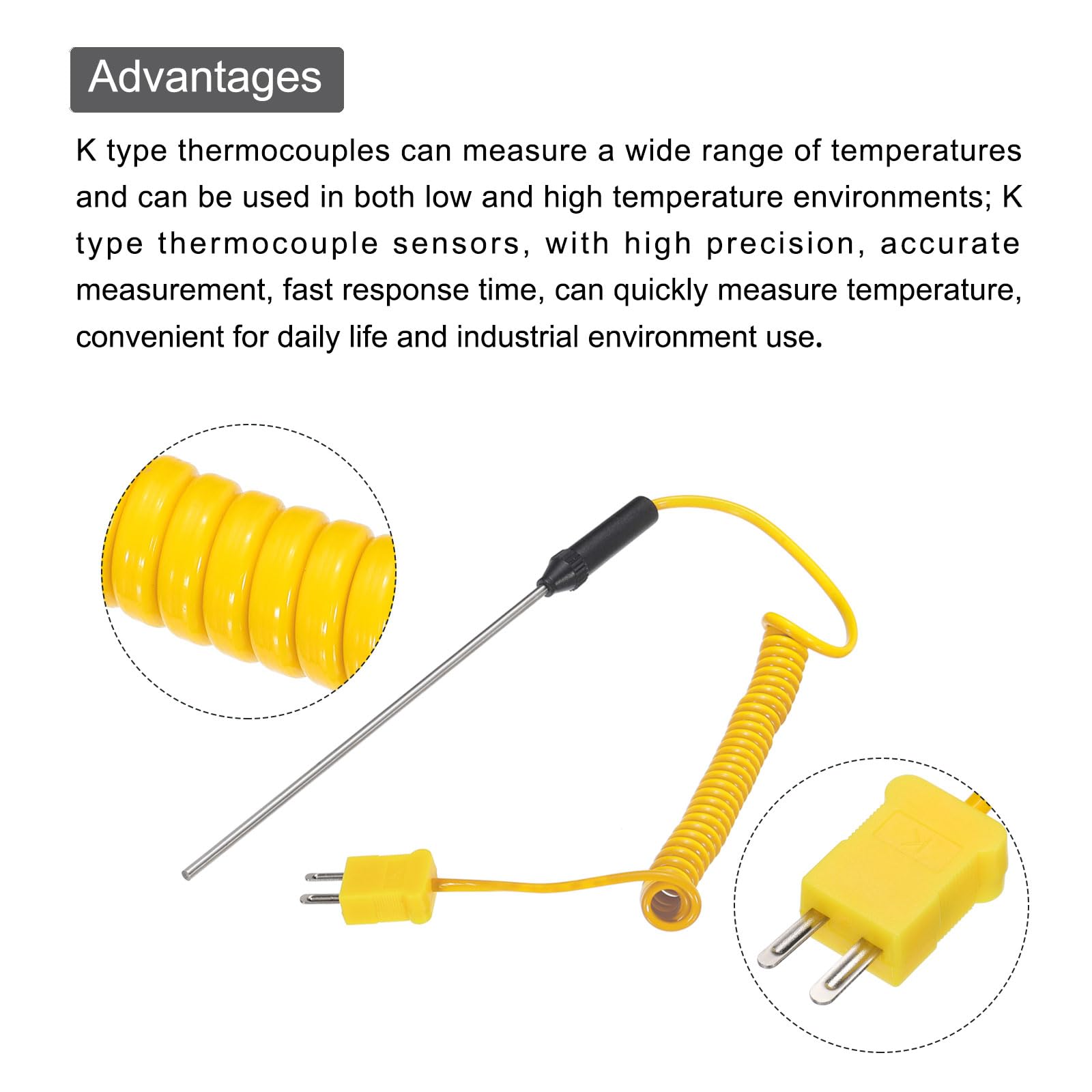 QUARKZMAN Końcówka termoparowa typu K, sonda, 3 x 150 mm, igła ręczna igła, czujnik temperatury od -50 do 1200°C (-58 do 2192°F)