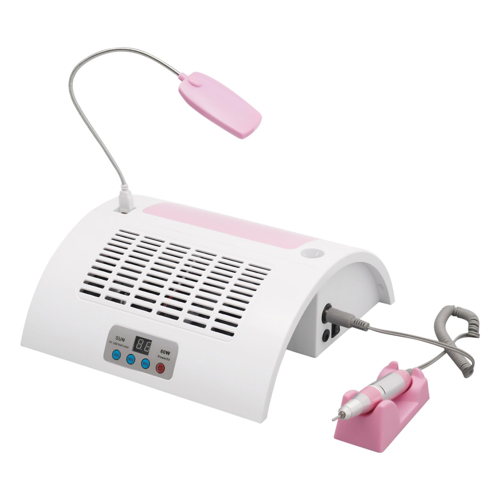 5 in 1 Nail Lamp, Nail Dust Collector with Nail Drill Hand Rest and LED Desk Lamp, LED Nail Lamp for Gel Polish for Nail Salon and Home Use (60W)