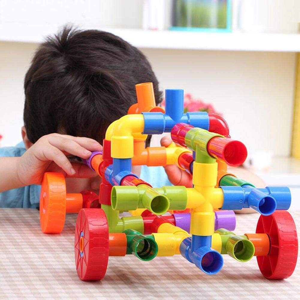 Leaffybezz Building Blocks for Kids 3-5 Years - Puzzles Games, Bricks Toys Sets With Wheel, Educational Block Game (Approx 72 Piece Pipe Puzzle Set)-image-40
