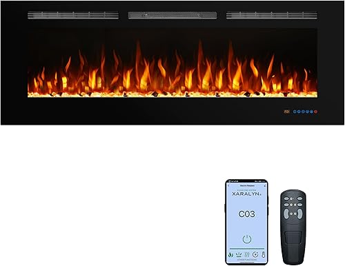 Benrocks Insertos de chimenea eléctrica de 60 pulgadas, calentador eléctrico empotrado y montaje en pared y chimenea lineal con control remoto,