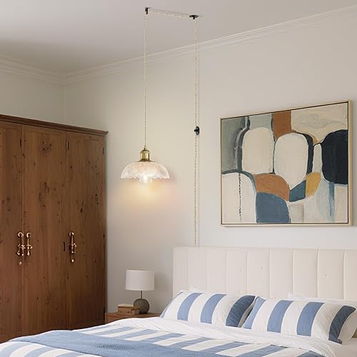 Miniatura 6 de Lámparas colgantes enchufables, lámparas colgantes de cristal, iluminación colgante para isla de cocina, dormitorio, comedor, sala de estar, E26 sin