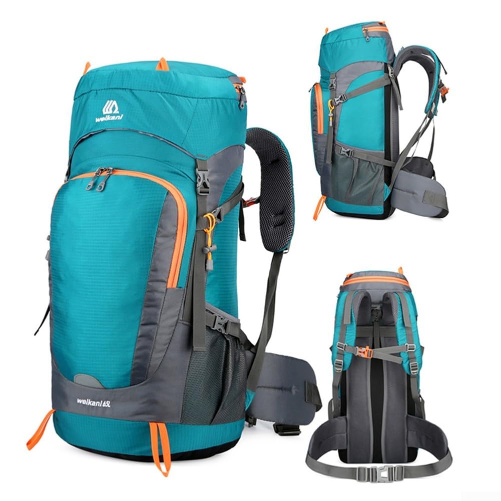 Zaino impermeabile e da 65 litri per escursionismo, campeggio e trekking, con cinghie regolabili per un comfort tutto il giorno (arancione)