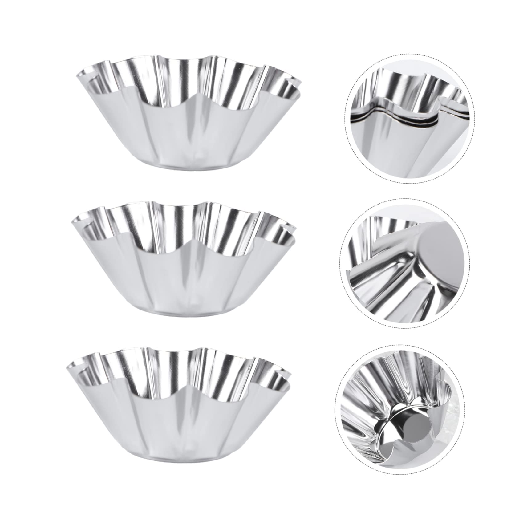 Cabilock 6Pcs Flower Non Stick Tart Pans Reusable Stainless Steel Muffin Baking Molds for Egg Tarts Cupcakes Desserts for Kitchen Baking and DIY Projects
