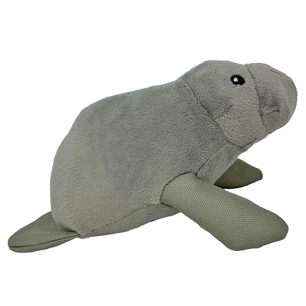 Spunky pup Clean Earth Plush Dog Toy with Squeaker - Recycled, Eco-Friendly, Floats for Beach, Lake, Pool - Manatee, Small