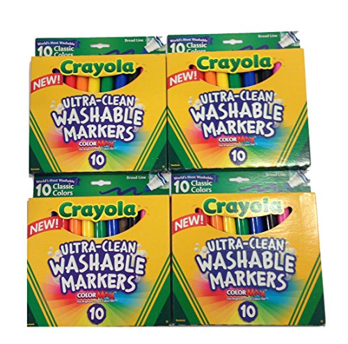 Crayola Ultraclean Broadline Classic Color Max Washable Markers (10 Count), (Pack of 4)