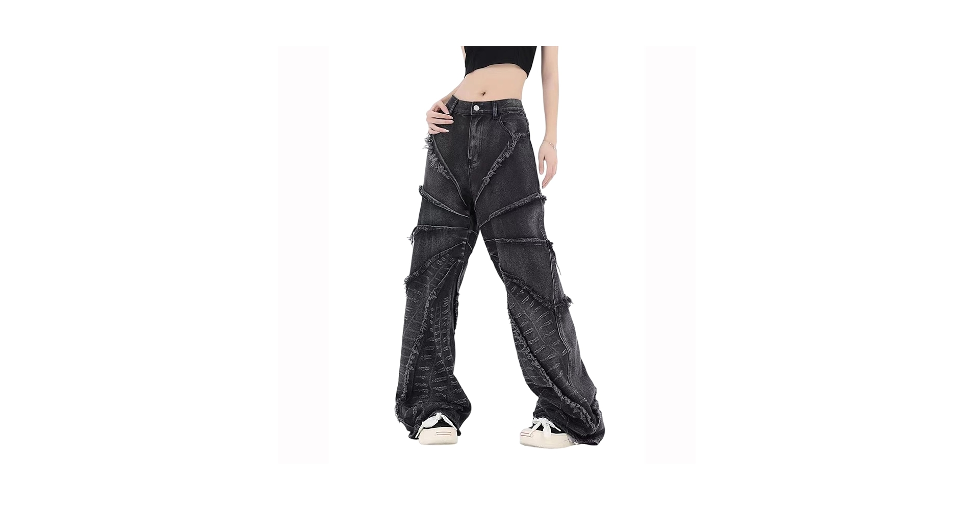 FEUSEUZ Gothic Jeans, Women's Street Hip-hop Patchwork with