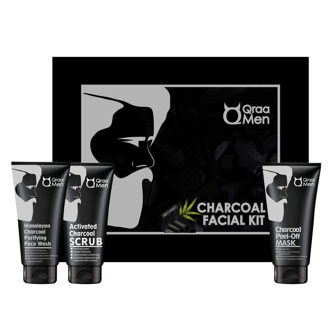 QraaMen Activated Charcoal Kit For Men Pack, 100 G (Pack Of 3)