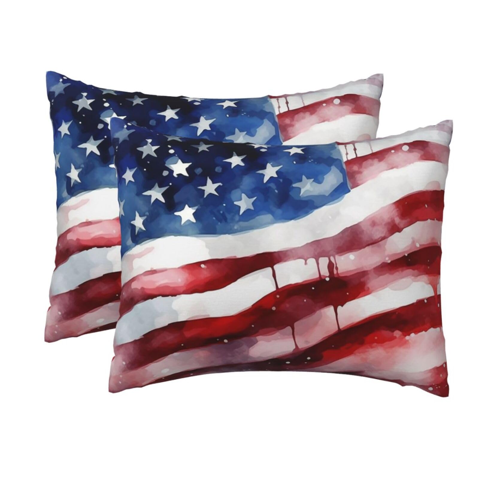 2 Pack Standard Size Pillow Cases for Hair and Skin Soft Breathable Pillow Case Covers with Hidden Zipper Watercolor American Flag Pillowcase 20x26 Inches Pillow Cover for Sleeping Gift