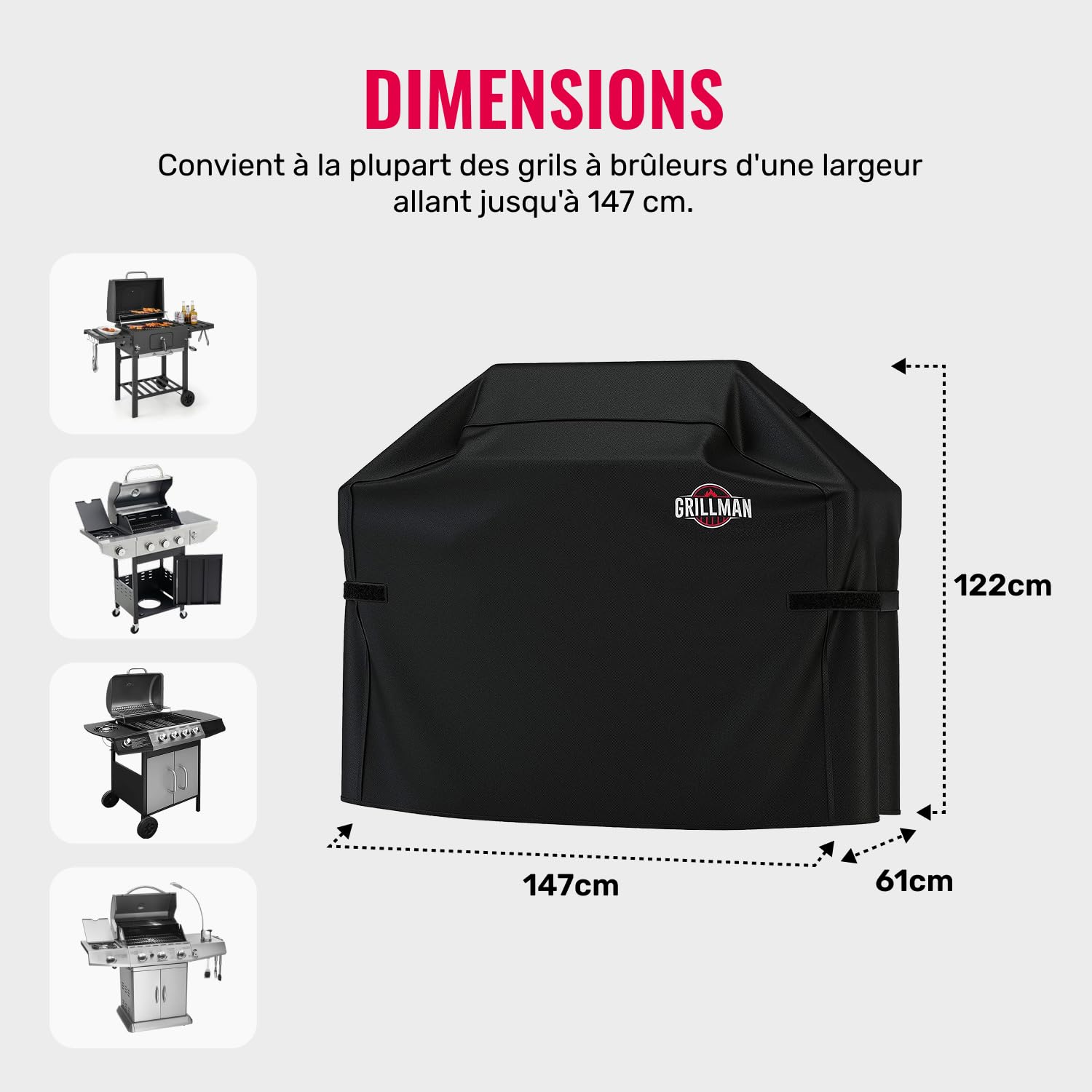 Housse De Barbecue 120x60x120 Cm - Tissu Oxford 420D étanche - Anti-vent Avec Serrages - Compatible Weber, Brinkmann, Etc.