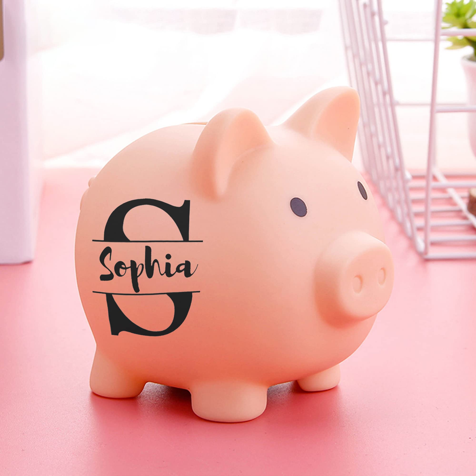 Personalized Piggy Bank, Custom Name Money Bank for Girls and Boys, Unbreakable Pink Coin Bank Piggy Money Box for Birthday, Christmas, Baby Shower, Nursery Decor
