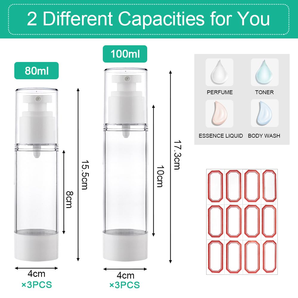 Set 6 Dispenser Airless Per Creme E Lozioni - Ricaricabili, Portatili, Con 3 Imbuti - Ideale Per Viaggi E Beauty Routine - Foto 3