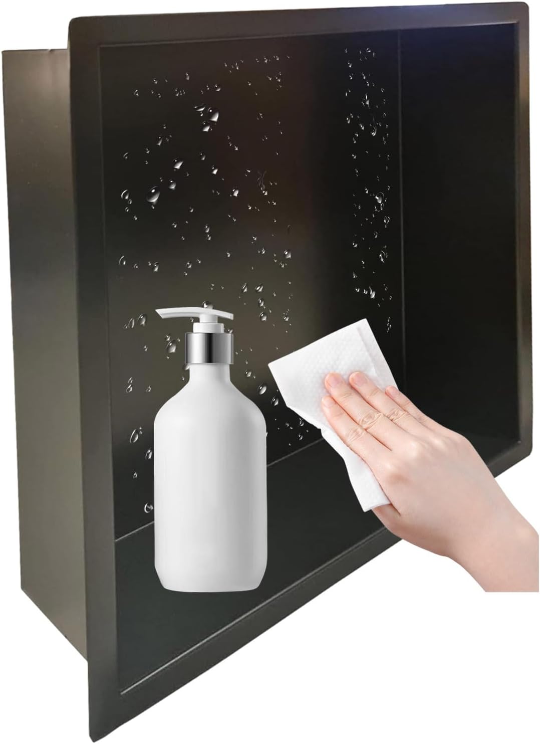 Wet Room Niche Stainless Steel Shower Storage Bathroom Storage Shower Installation Kit Grooves for Bathroom Shampoo Soap Toiletries Waterproof Storage,(Black