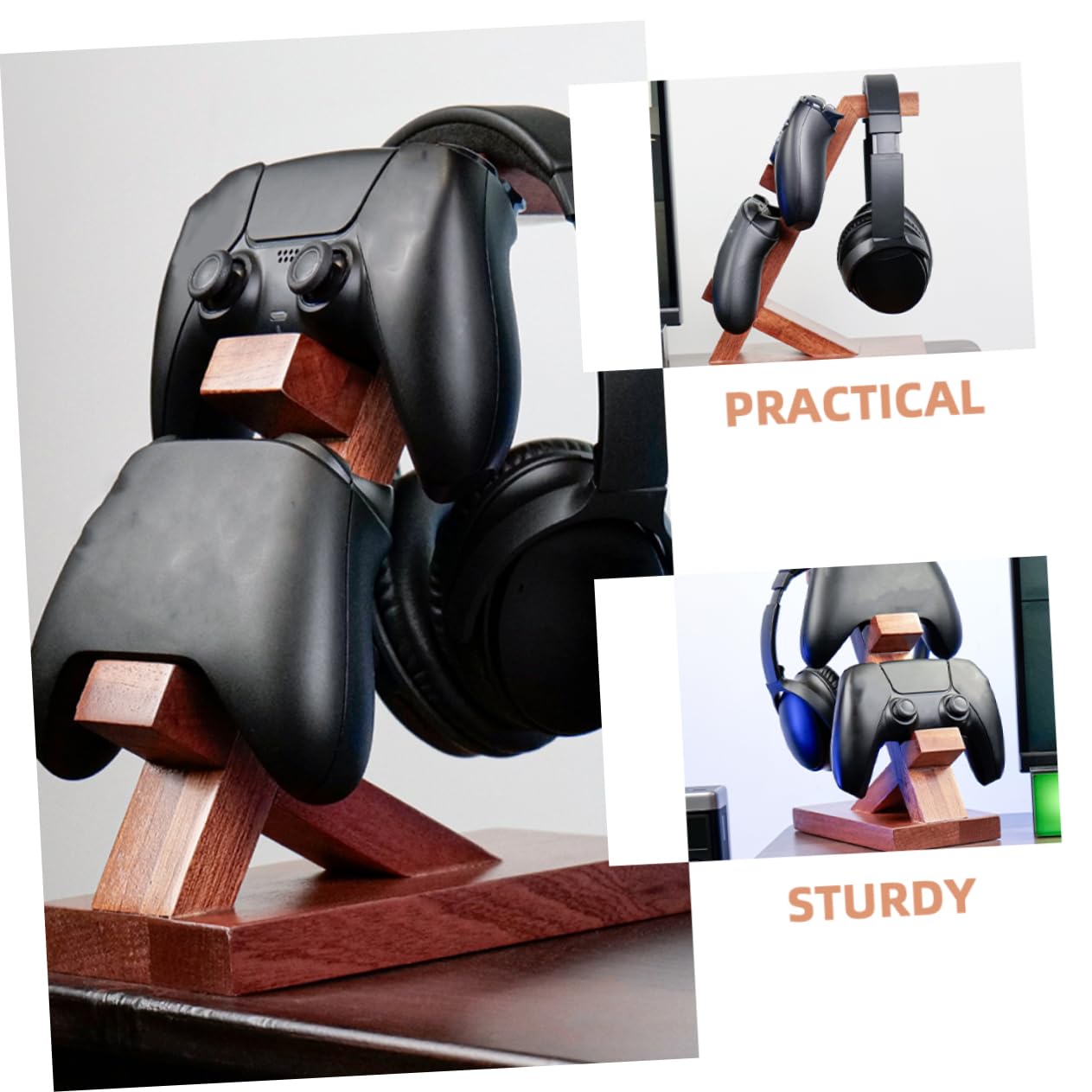 Angoily Soporte de Madera para Auriculares y Controladores de Juegos Diseño Simple y Funcional para Almacenamiento y Exhibición en Área de Entretenimiento Gaming