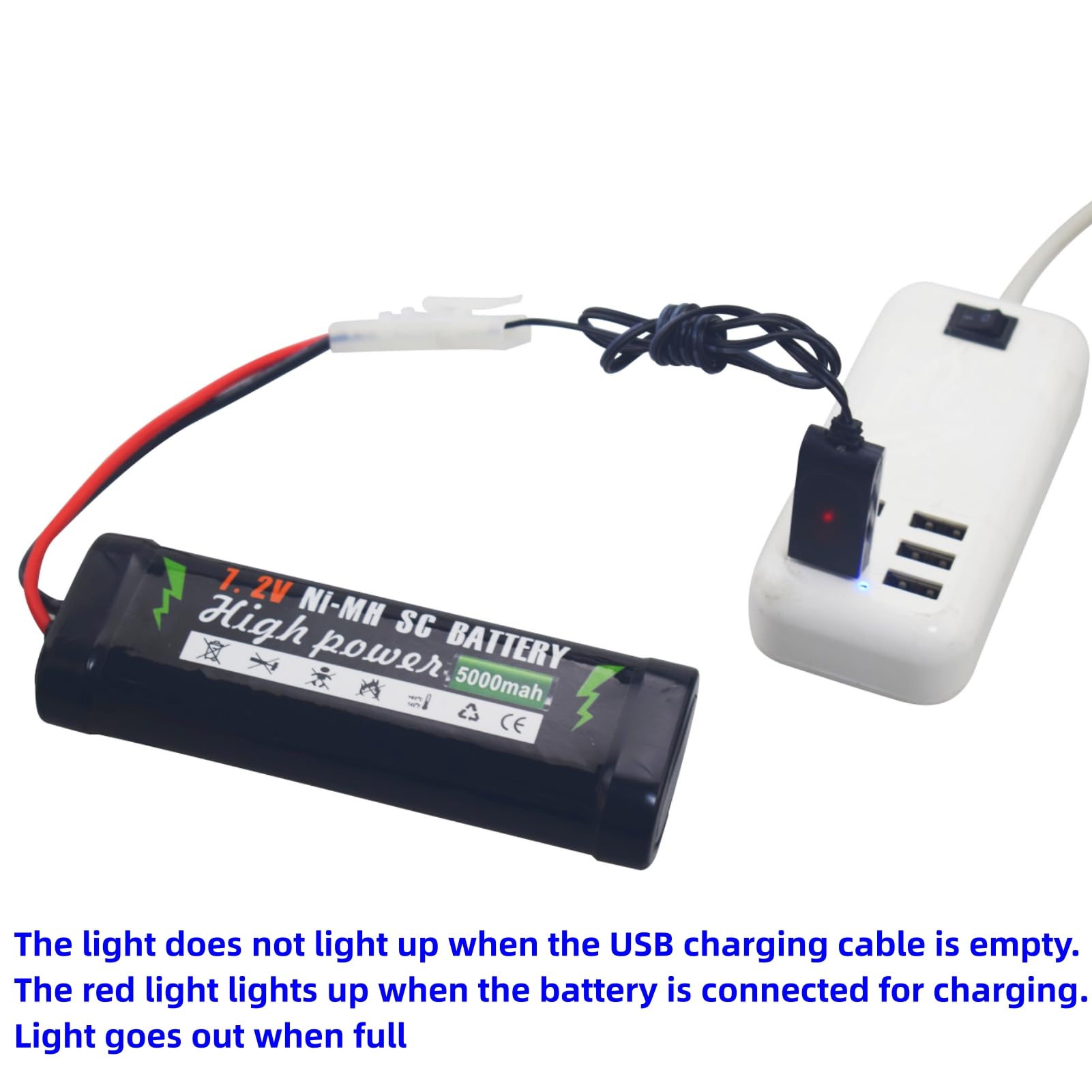 ZYGY1PCS 7.2V 5000mAh Batterie NiMH Prise Kate-2P Avec Câble De Charge USB Télécommande Jouet Réservoir De Course Voiture De Course Télécommande Camion Haute Puissance Batterie De Connecteur Tianamiya