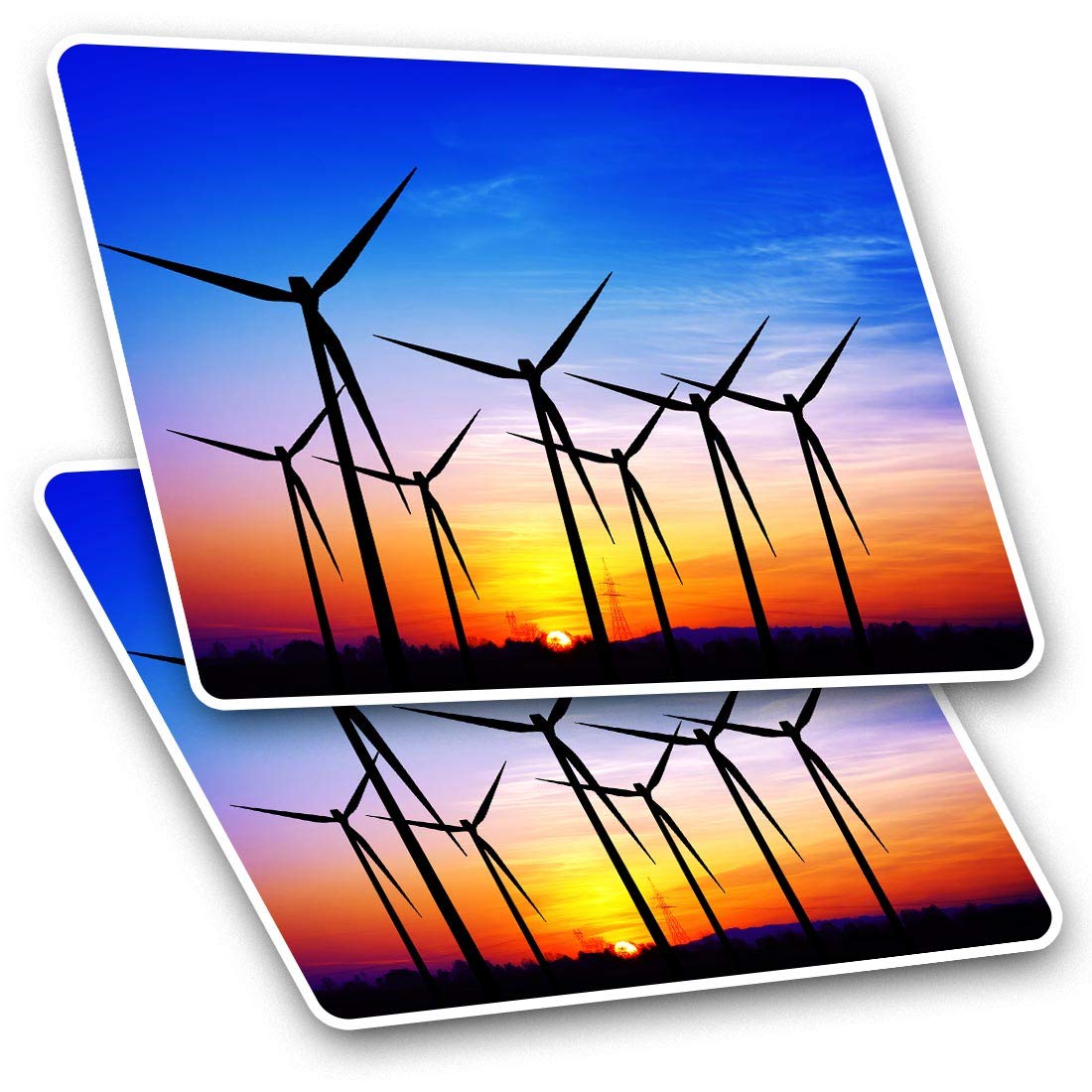 Rectangle Stickers (Set of 2) 10cm - Wind Turbines Windmills Green Energy Fun Decals for Laptops,Tablets,Luggage,Scrap Booking,Fridges, #24442