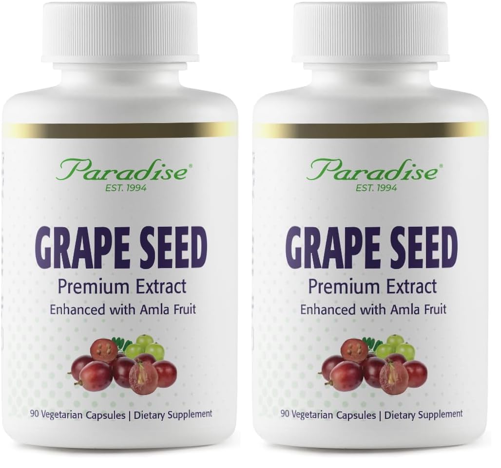 Paradise Herbs Grape Seed Extract, Active Whole Spectrum, Antioxidant, Vegan, Non GMO, Gluten Free, 90 Vegetarian Capsules (Pack of 2) 90 Count (Pack of 2)